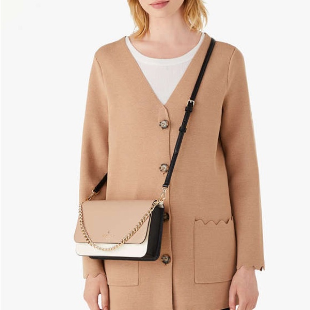 Kate Spade tan cream and black Madison Flap Convertible‎ chain Crossbody